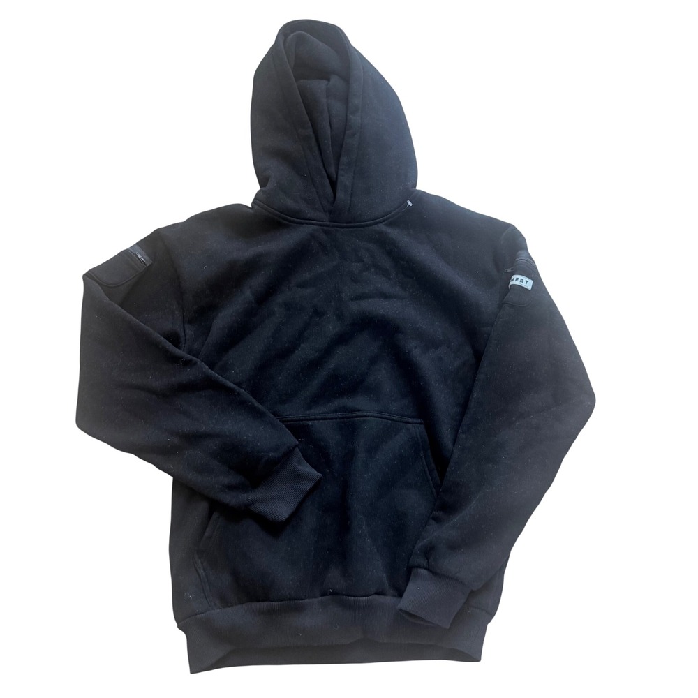 Comfrt Mens Heavyweight Utility Hoodie Black Fleece Pullover Arm Zip Pockets